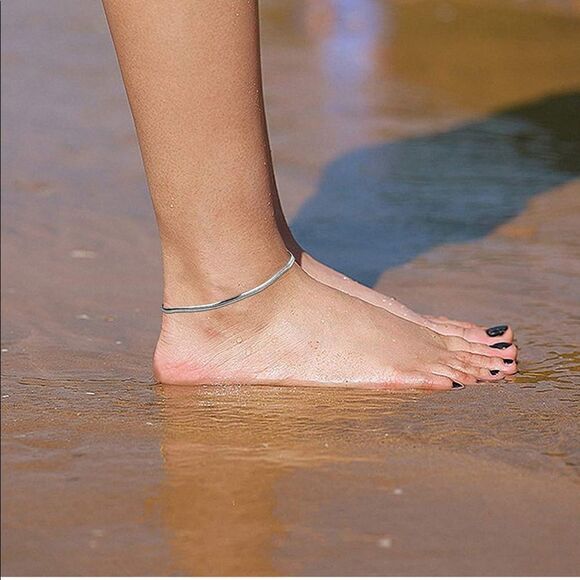 Silver Herringbone/Snake Chain Anklet Bracelet - Picture 2 of 9